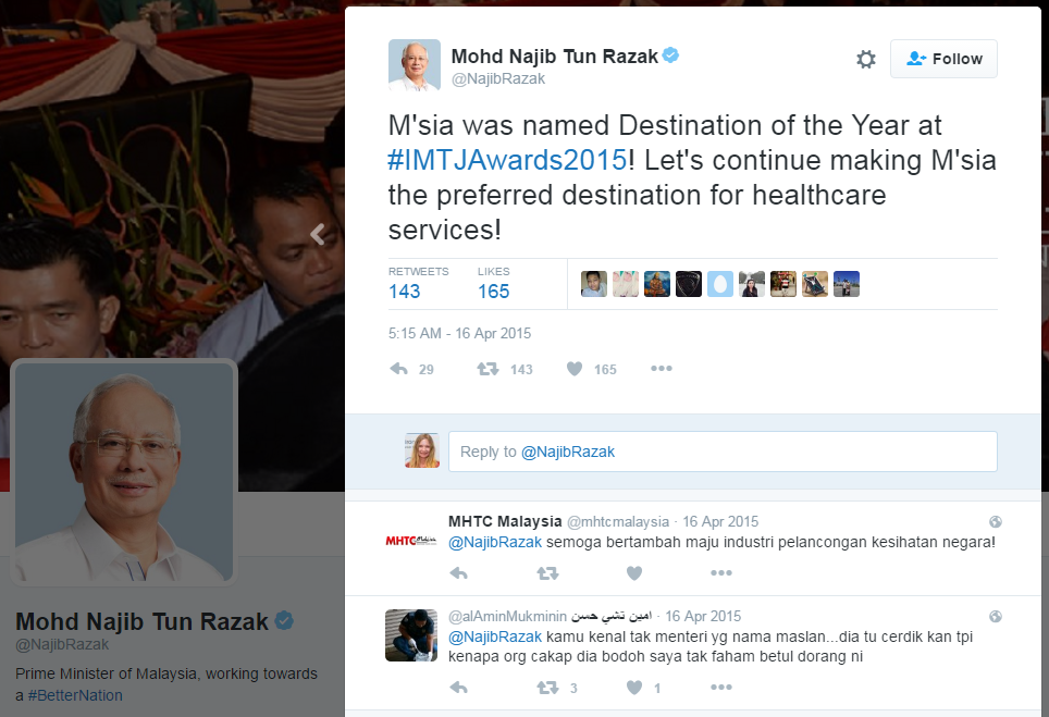 Mohd Najib Tun Razak @NajibRazak Prime Minister of Malaysia tweets about Malaysia's win